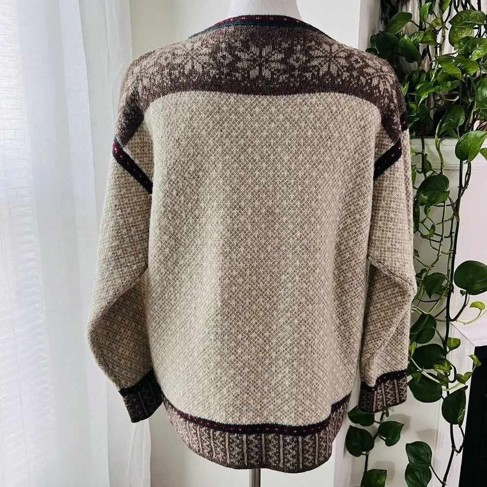 L.L. Bean *!00% Pure Wool* Beige & Brown Knitted Cozy Sweater - Womens Size XL - Picture 7 of 10